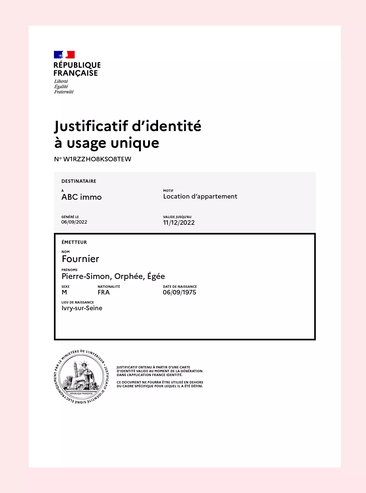 exemple de justificatif à usage unique